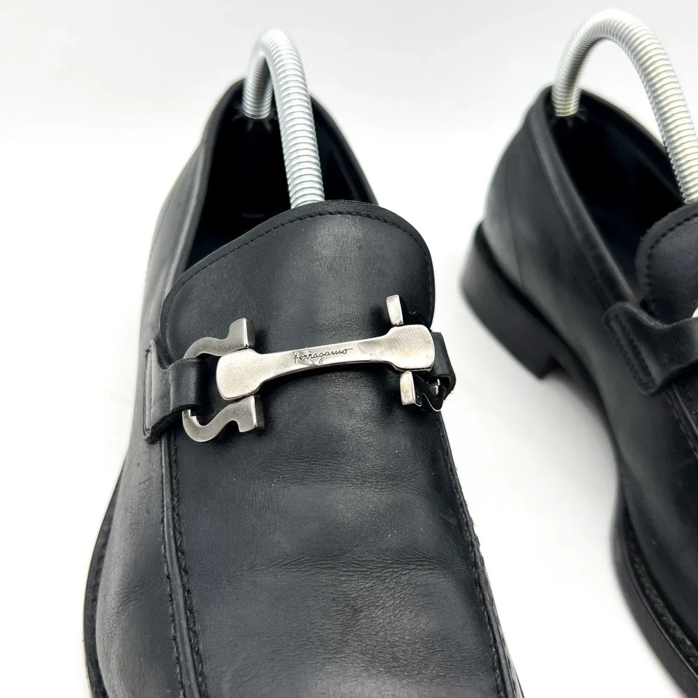 Salvatore Ferragamo Mens Size 7 EE Wide Black Leather Horse Bit Loafers - Picture 4 of 14